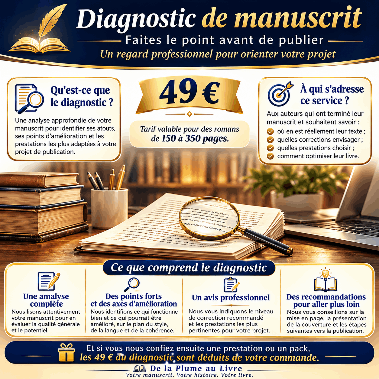 Diagnostic littéraire : diagnostic de manuscrit réalisé par un romancier